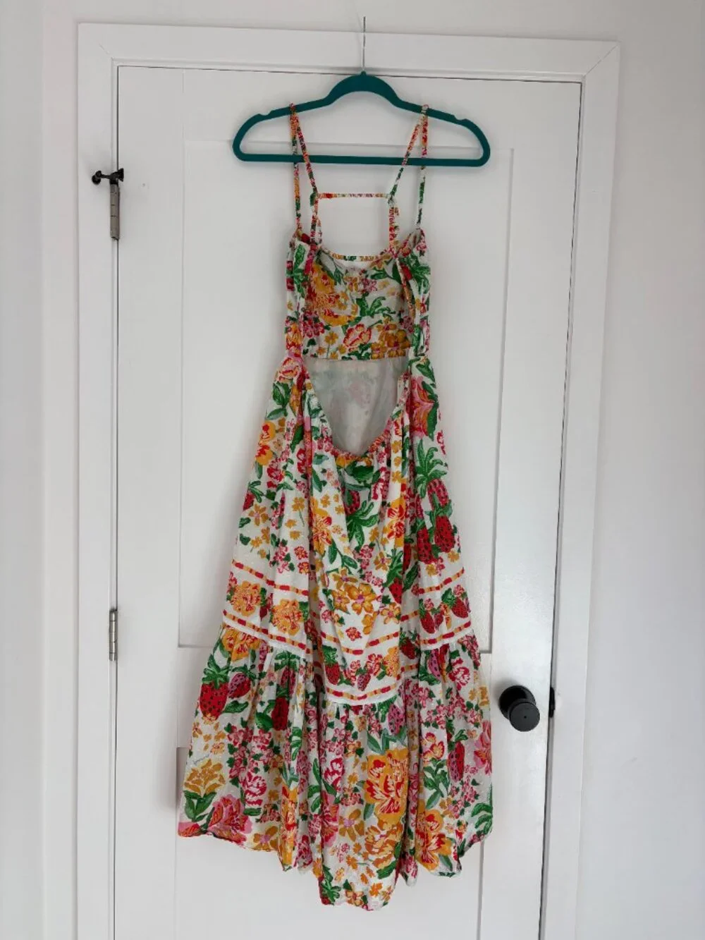 FARM Rio Floral Sketch Tiered Cotton Midi Dress | L